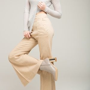 Loeil Tan Wide Leg Slit Ankle Trousers